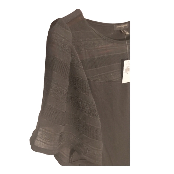NWT Banana Republic Crepe Top Flutter Sleeve Semi-sheer with Stripes in Black - Picture 9 of 16